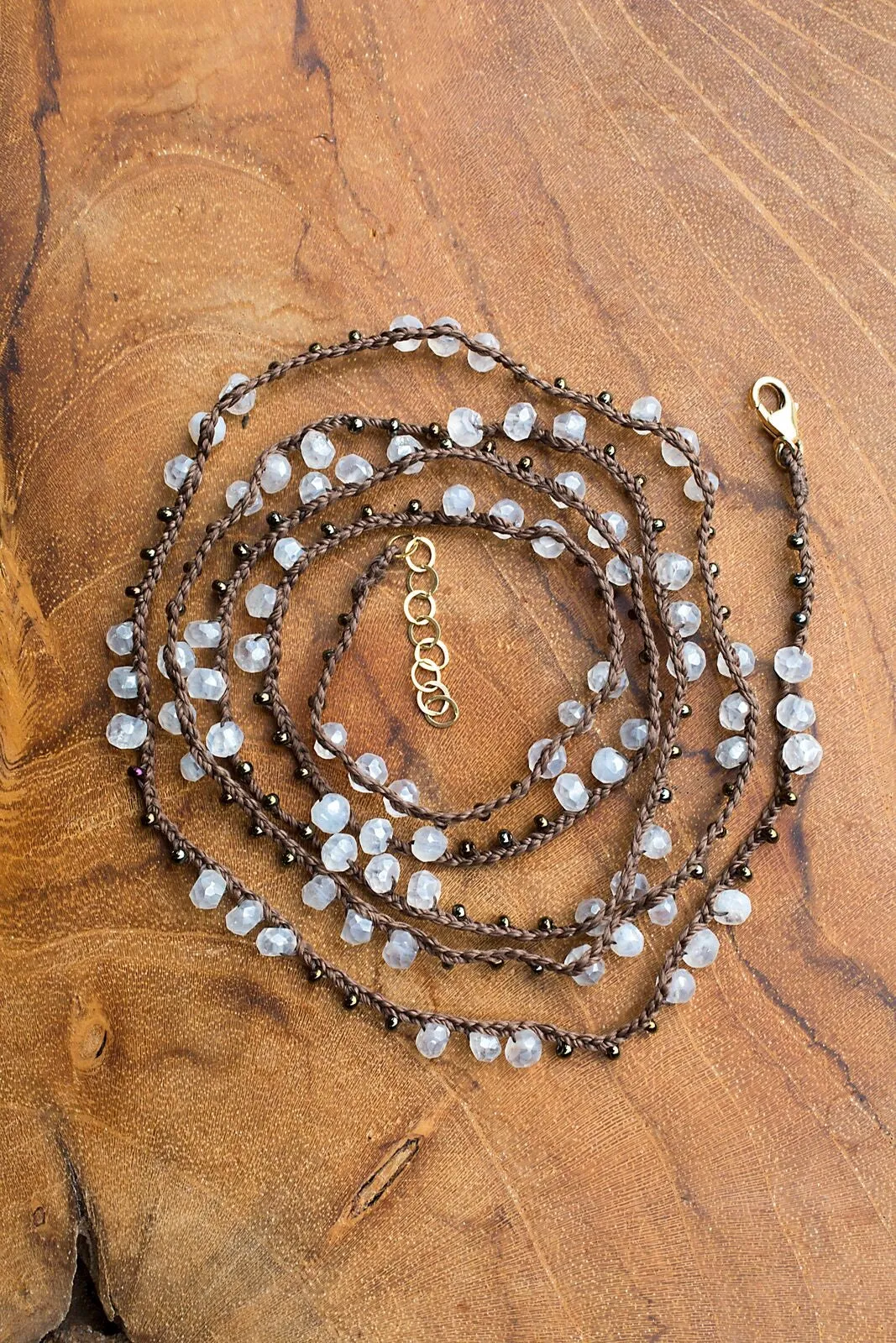 Moonstone Triple Stone Necklace-Convertible Wrap Bracelet-Double Layer Necklace-Anklet