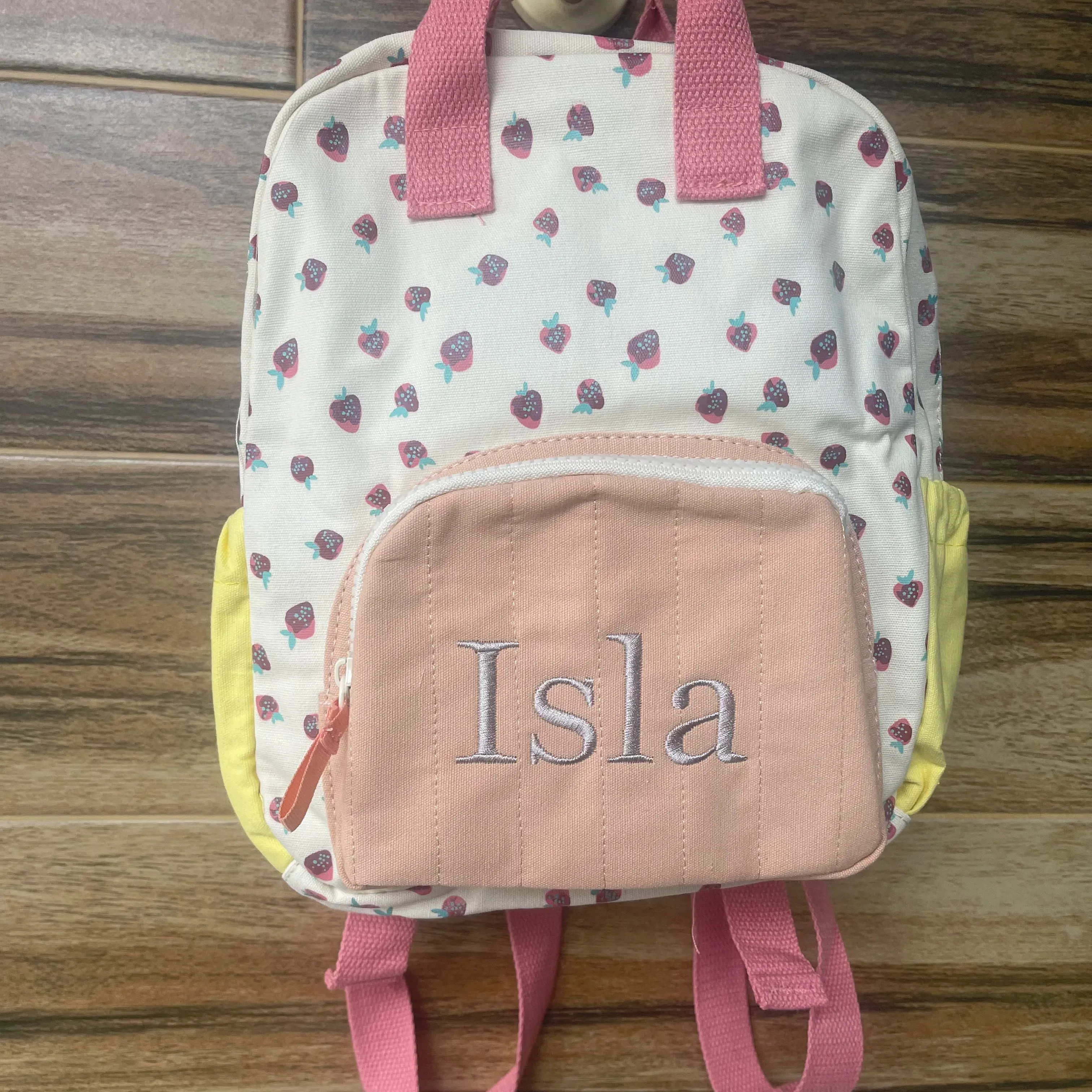 Name Embroidered Strawberry Backpack
