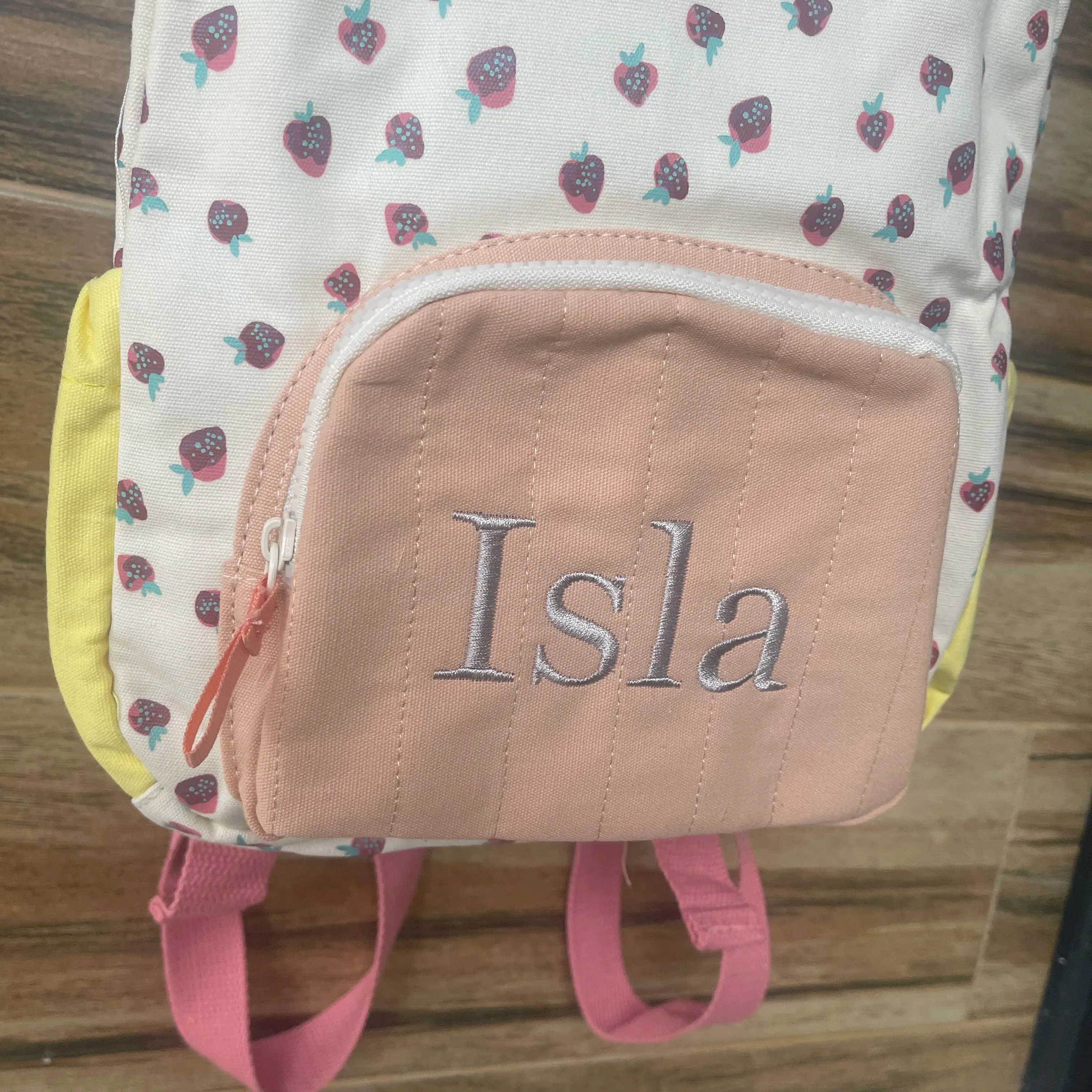 Name Embroidered Strawberry Backpack