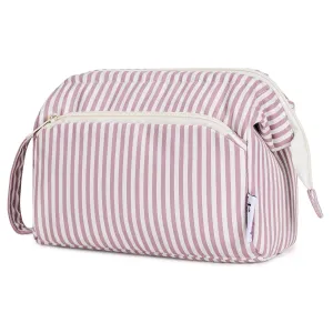 Narwey Striped Makeup Bag Women Wide-open Make up Bag Travel Cosmetic Bag Organizer Toiletry Bag for Cosmetics Toiletries Accessories (Dusty Rose Stripe)