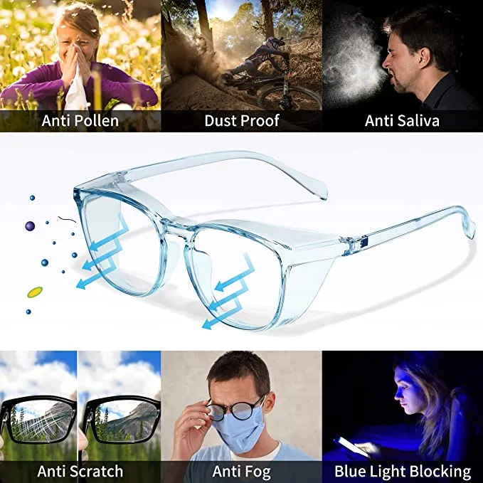 New Anti Fog Safety Glasses Pollen Scratch Resistant UV Protection HD Blue Light Blocking Goggles for Men Women Square in Blue