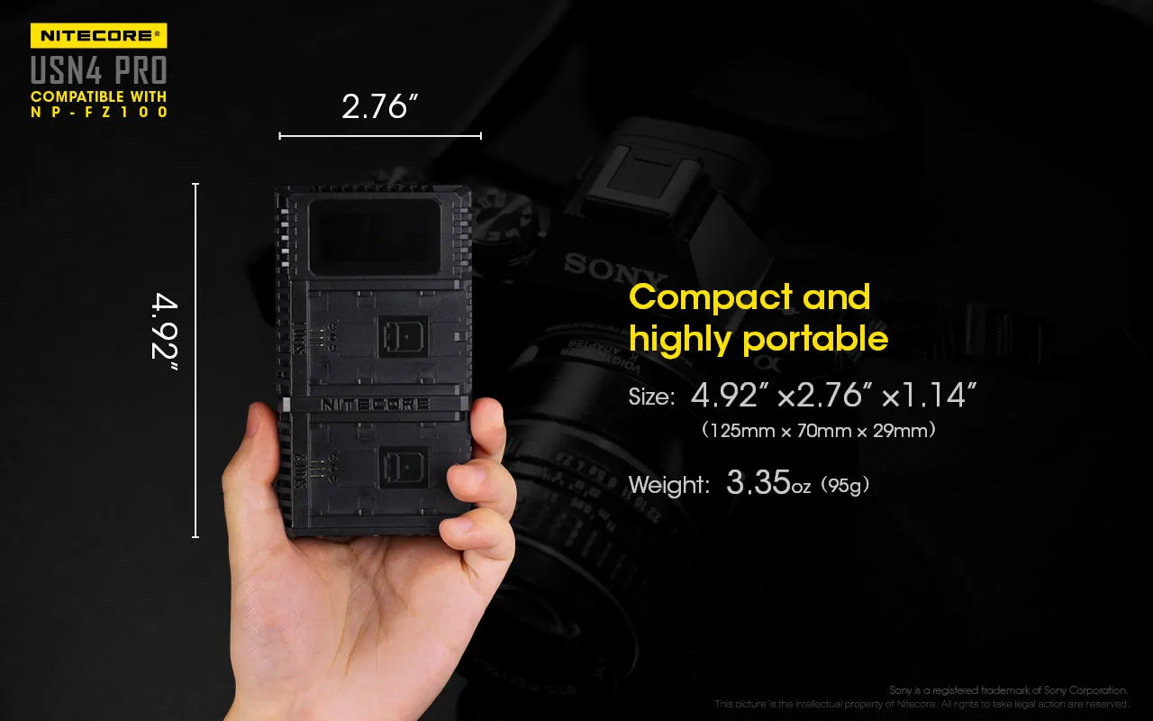 Nitecore USN4 Pro Dual-Slot USB-C Camera Charger, for Sony NP-FZ100 Batteries