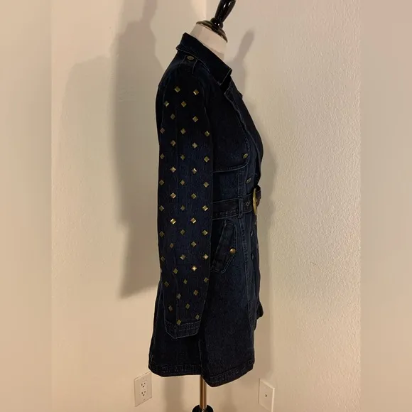NWOT Diane Gilman DG2 Indigo Denim Studded Belted Jacket