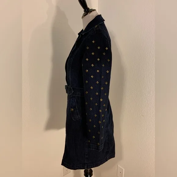 NWOT Diane Gilman DG2 Indigo Denim Studded Belted Jacket
