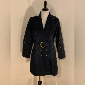 NWOT Diane Gilman DG2 Indigo Denim Studded Belted Jacket