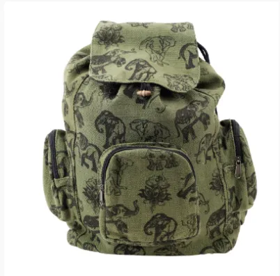 Paths of the Spirits - Black Elephants on/Green Backpack