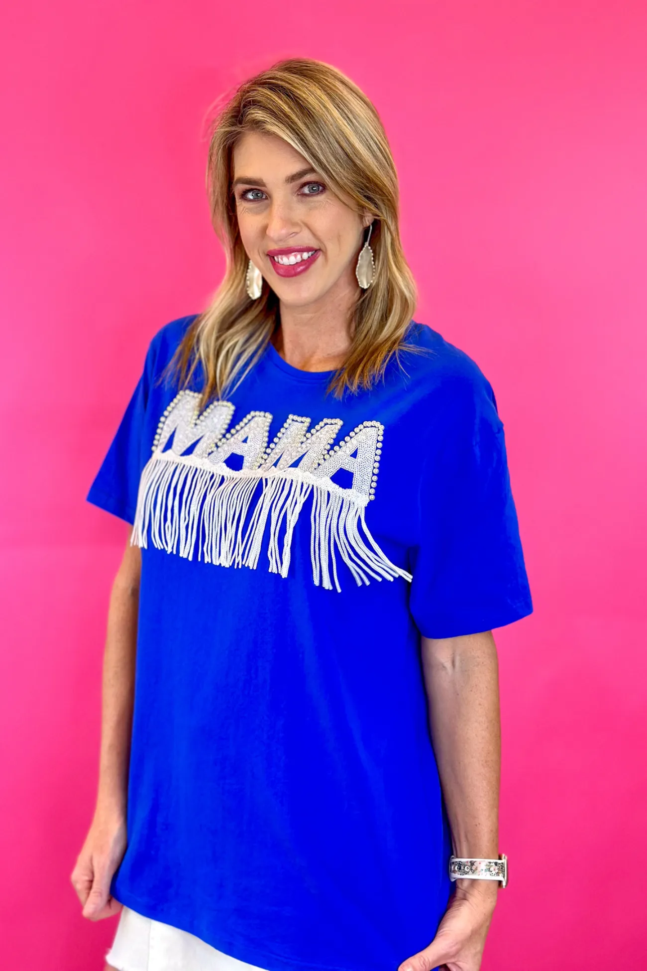 Pearl Studded Outline Mama Patch Tee