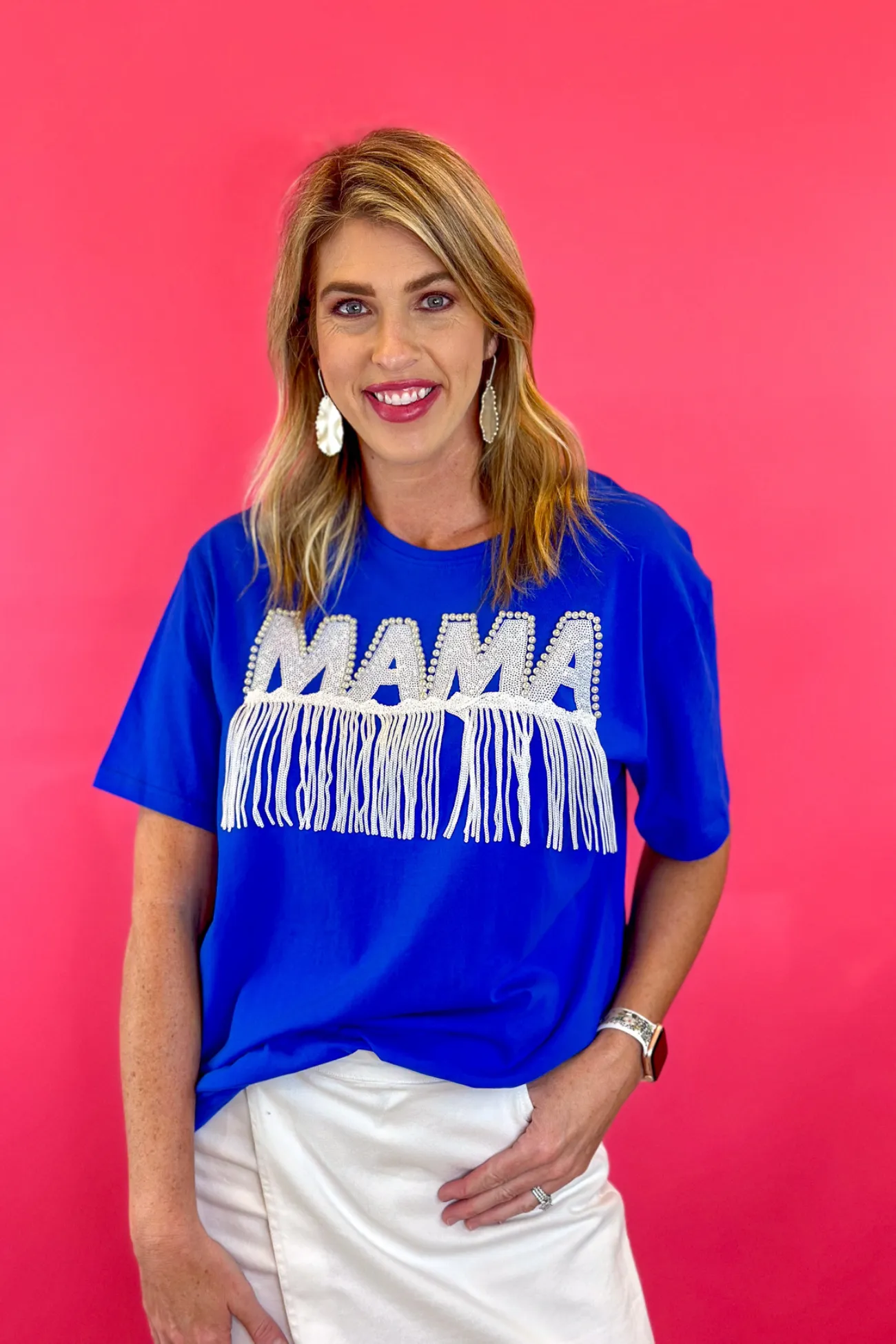 Pearl Studded Outline Mama Patch Tee