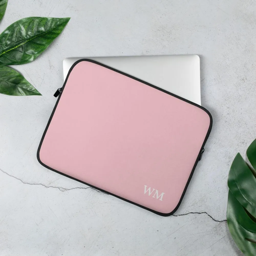 Personalized Laptop Sleeve in Blush Pink with Faux Fur Lining