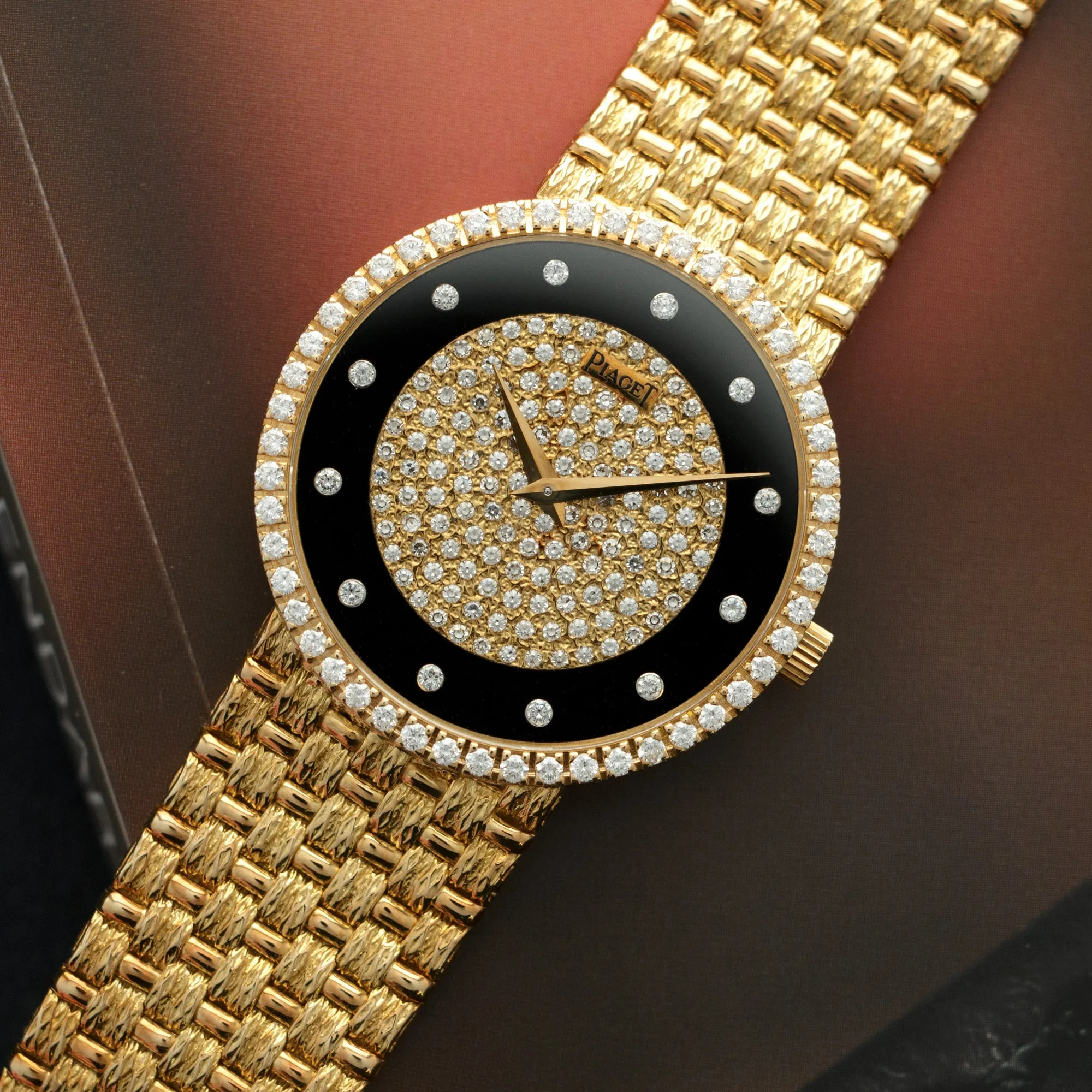 Piaget Yellow Gold Diamond & Onyx Watch, 1970s