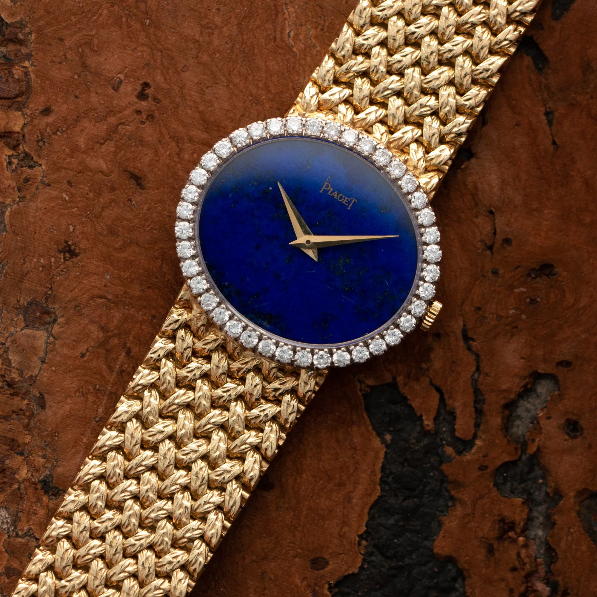 Piaget Yellow Gold Lapis Diamond Watch, 1970s