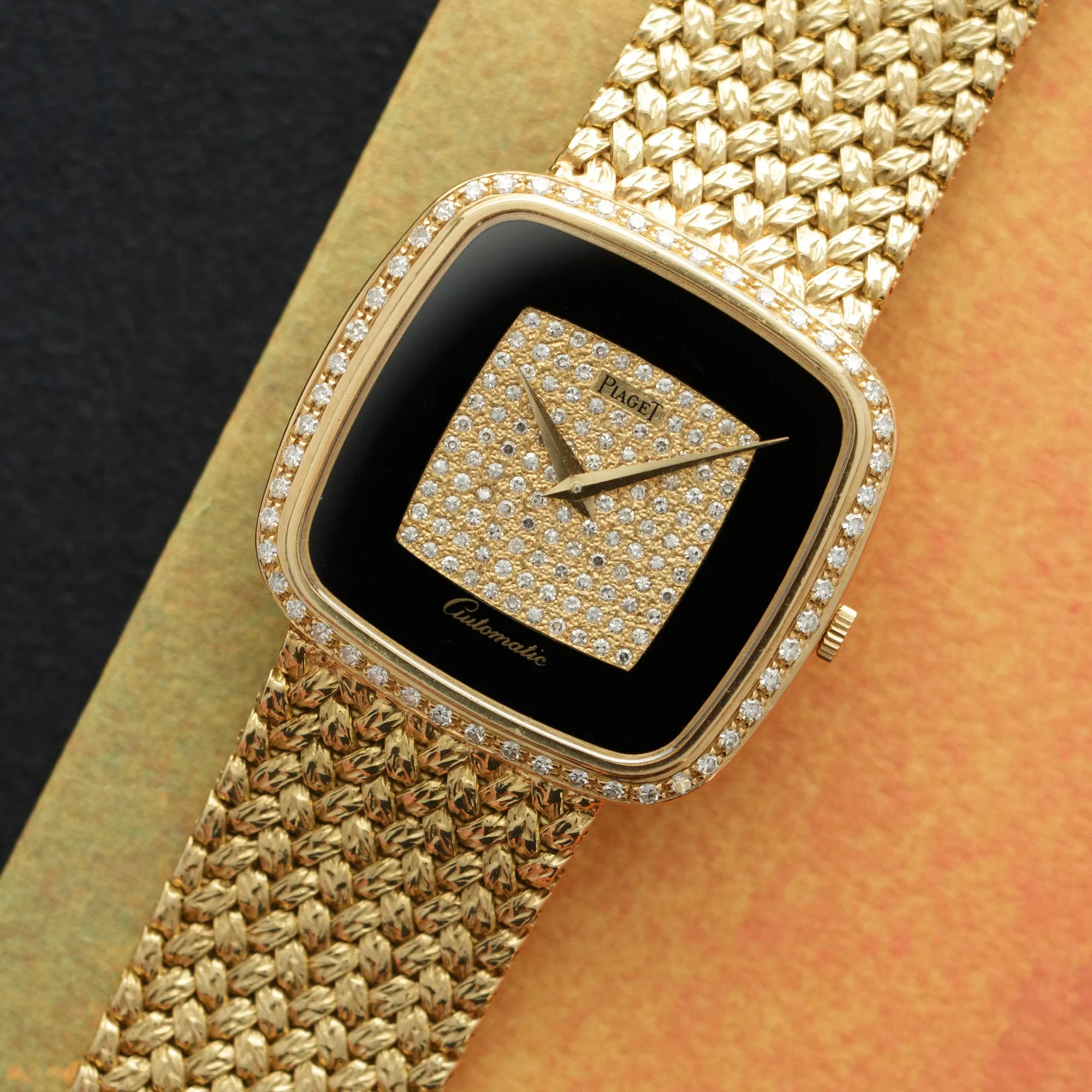 Piaget Yellow Gold Onyx Diamond Watch, 1970s