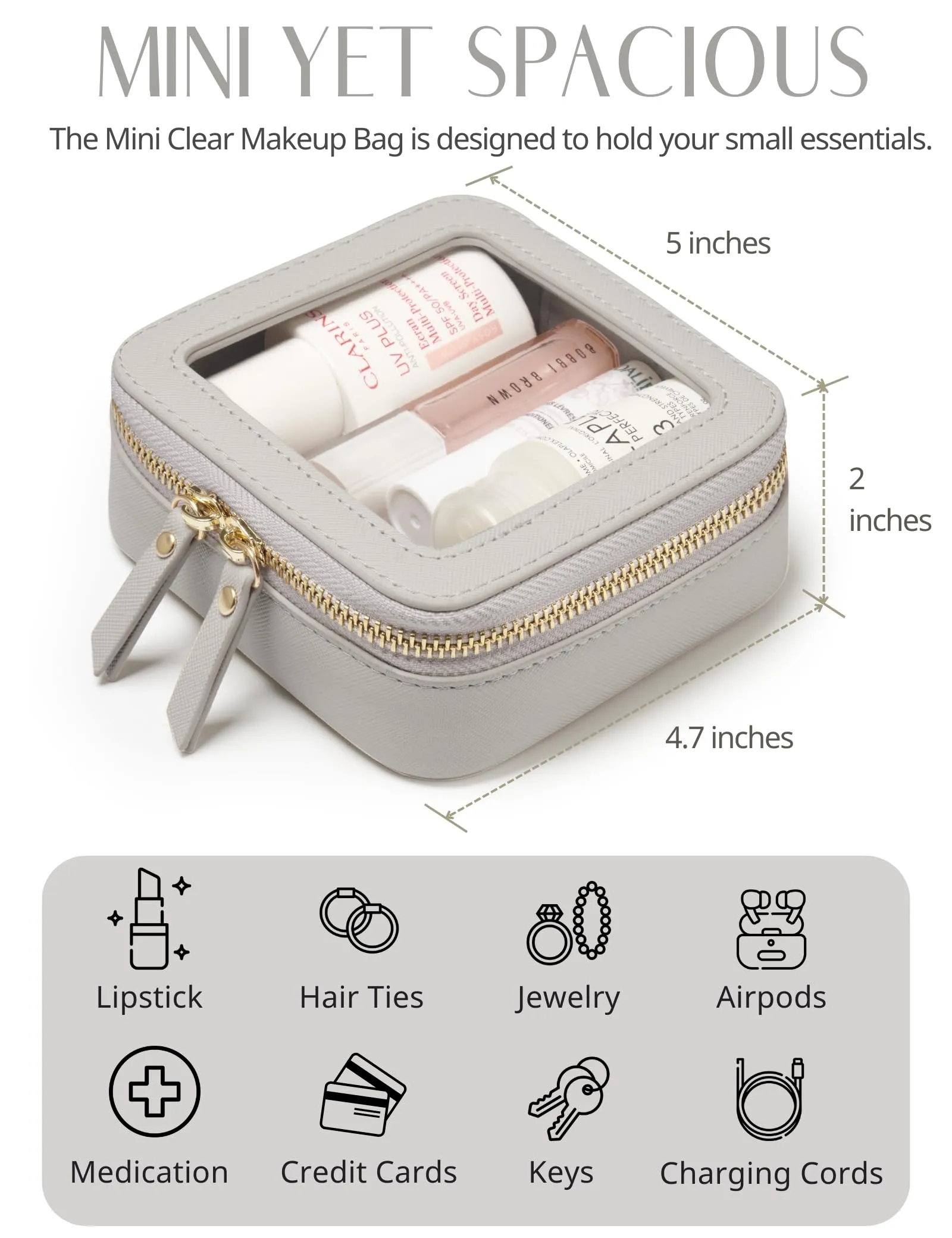 Popvibe Small Cosmetic Bag for Purse Mini Makeup Bag Cute Clear Make Up Pouch for Travel Tiny Leather White Make Up Organizer Case for Backpack Toiletry Bag Waterproof Square Pouch with Zipper