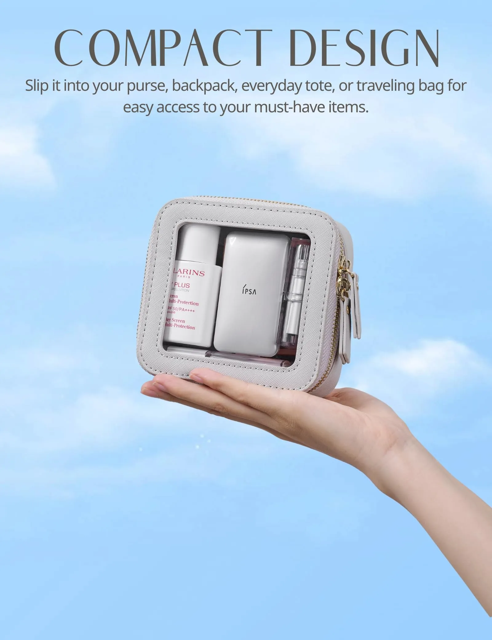 Popvibe Small Cosmetic Bag for Purse Mini Makeup Bag Cute Clear Make Up Pouch for Travel Tiny Leather White Make Up Organizer Case for Backpack Toiletry Bag Waterproof Square Pouch with Zipper