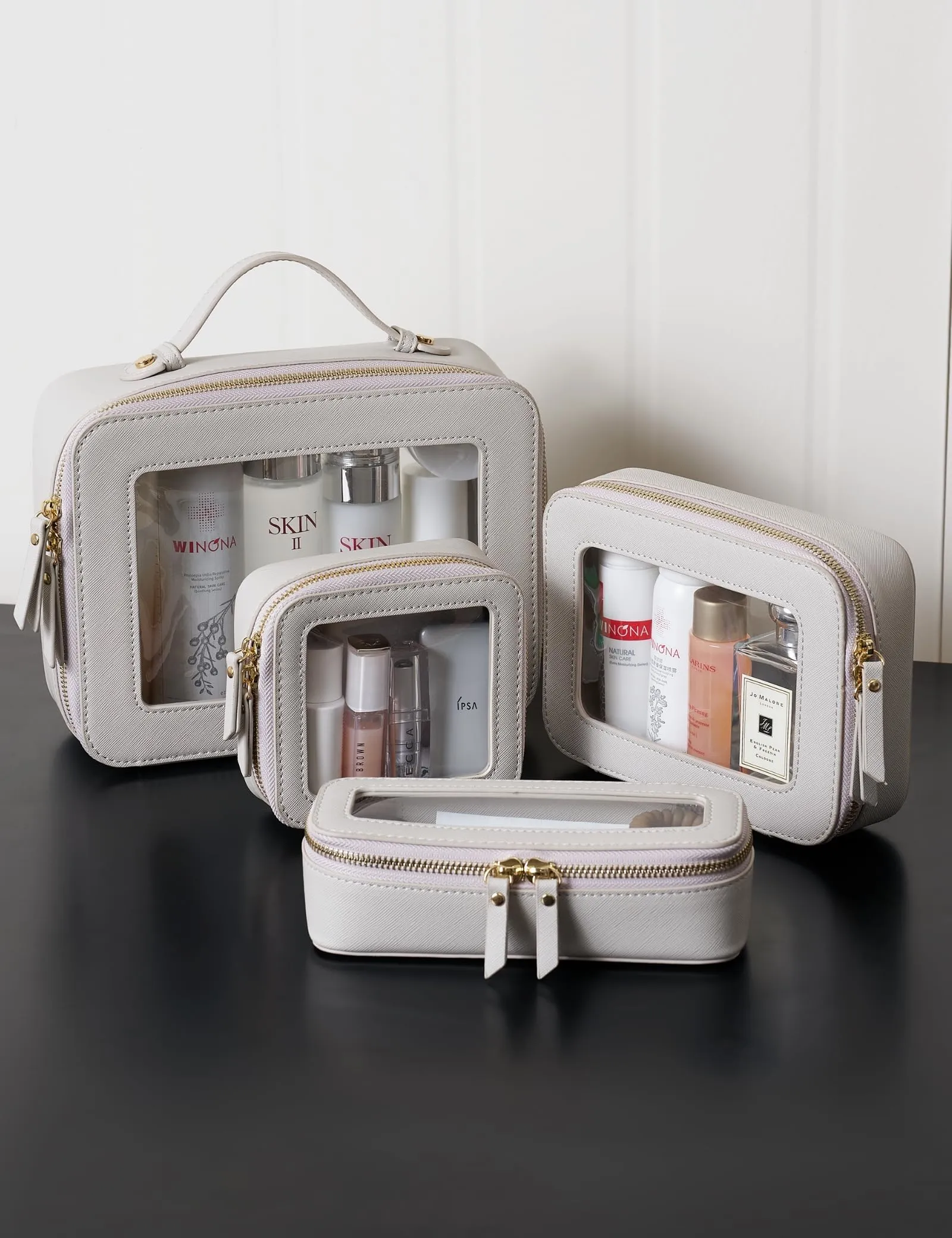 Popvibe Small Cosmetic Bag for Purse Mini Makeup Bag Cute Clear Make Up Pouch for Travel Tiny Leather White Make Up Organizer Case for Backpack Toiletry Bag Waterproof Square Pouch with Zipper
