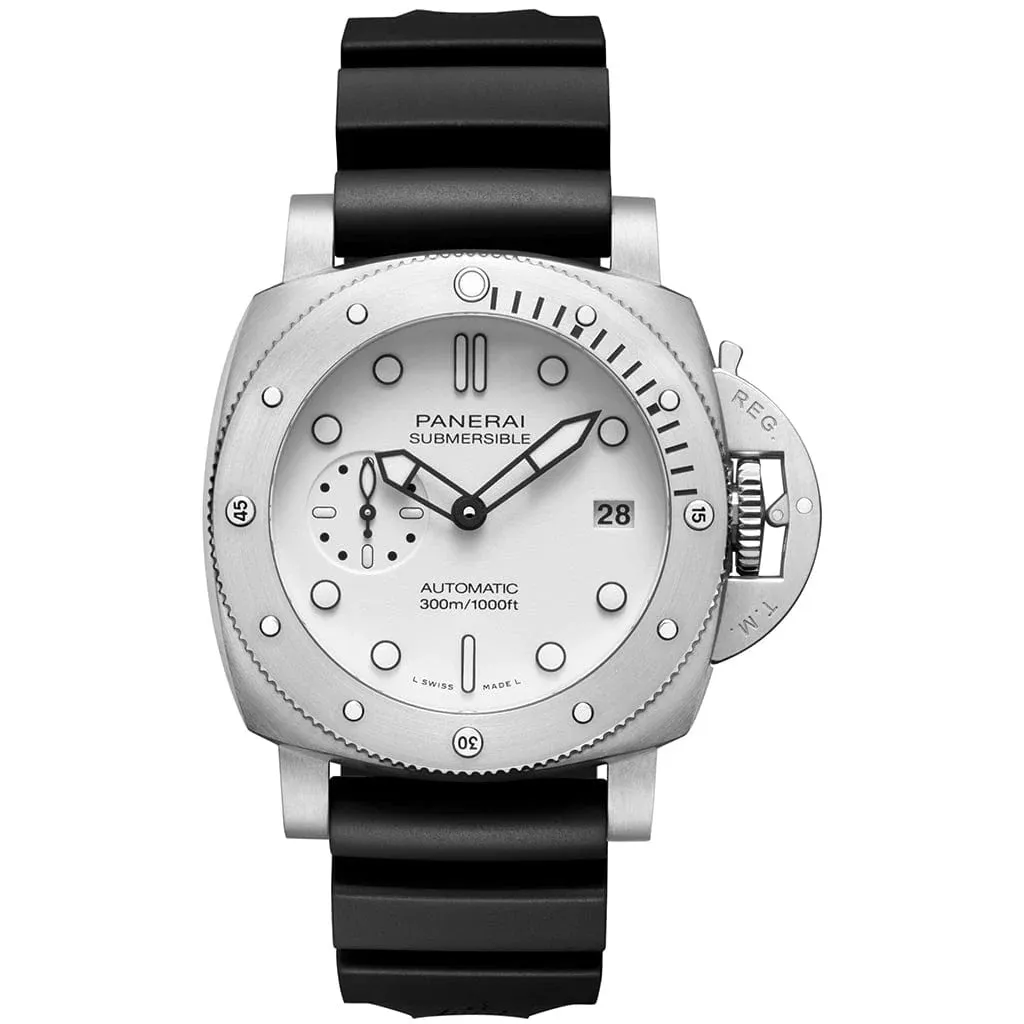 Pre-owned Panerai Submersible 42mm Bianco White PAM01223