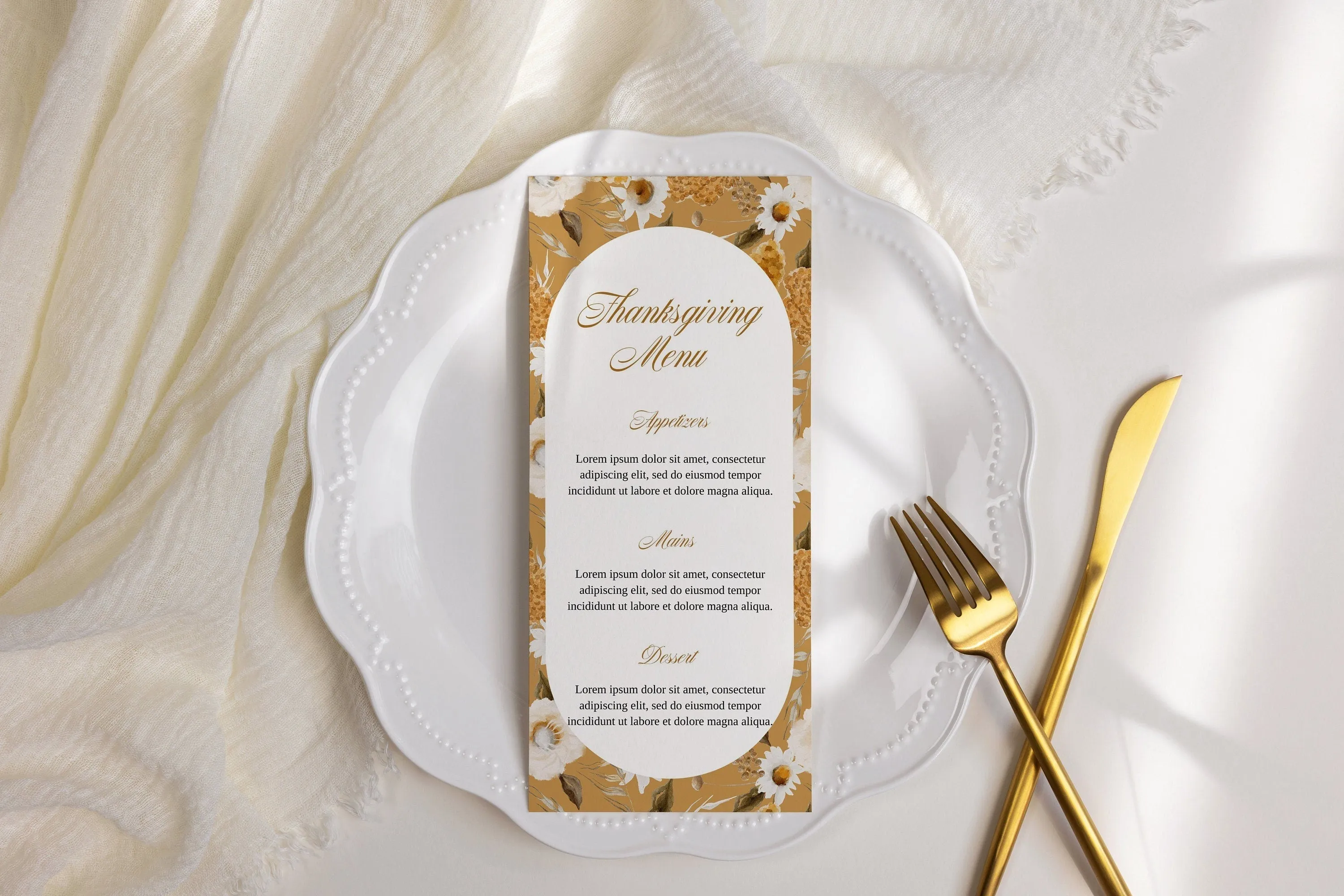 Printable Thanksgiving Dinner Menu Template for Table Setting