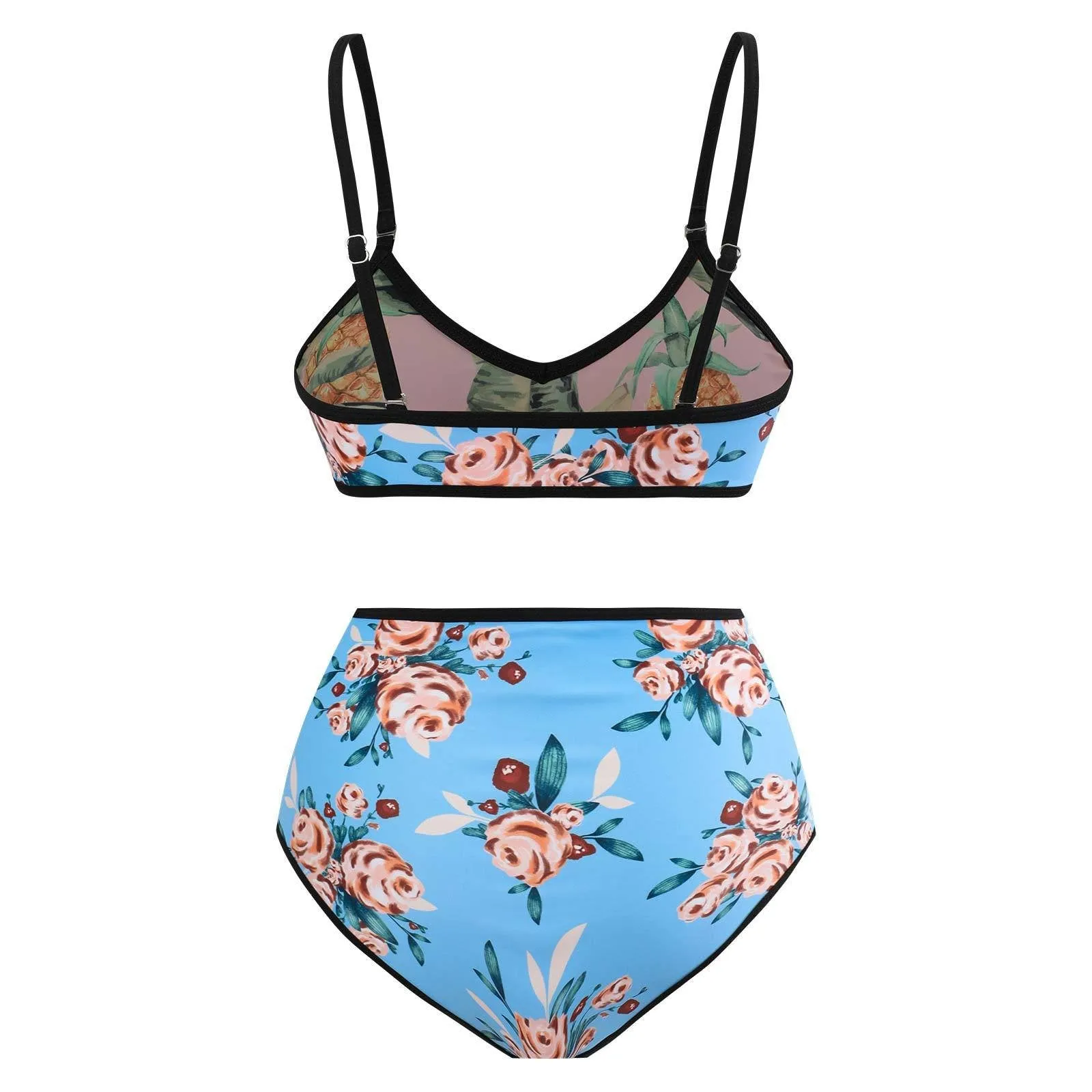 Printed Color-blocking Two-piece Bikini And Sarong Swimsuit Set - Picture 1 / S