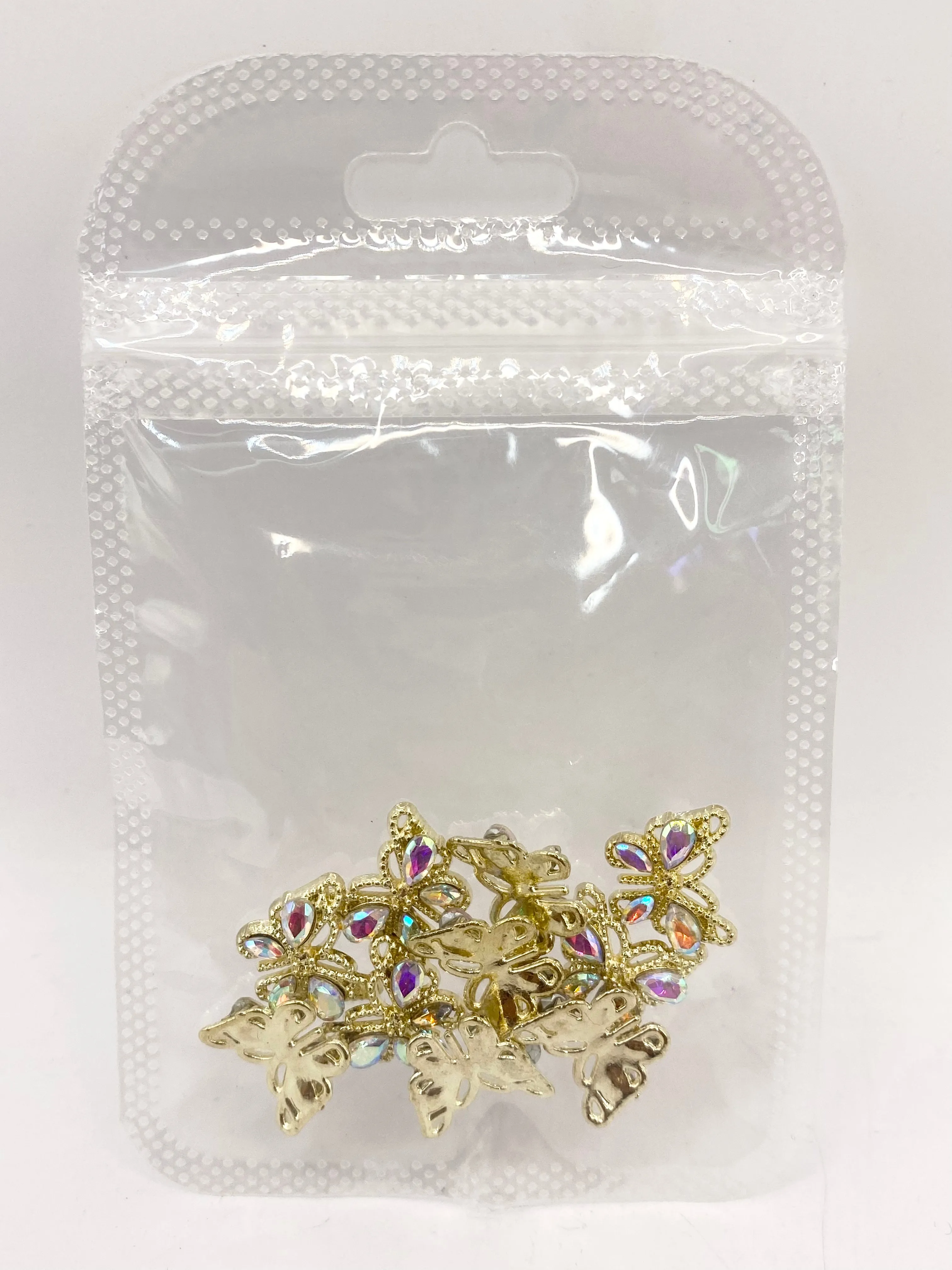 Queen - Nail Charms 10pc - #032 Gold Iridescent Crystal Butterflies