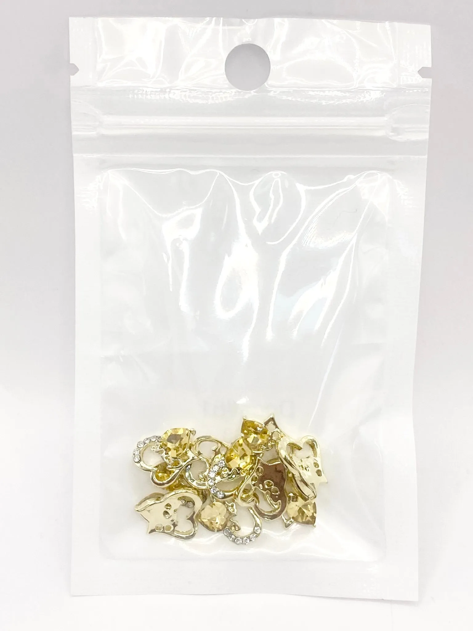 Queen - Nail Charms 10pc - #081 Gold "Love" Yellow Crystal Hearts