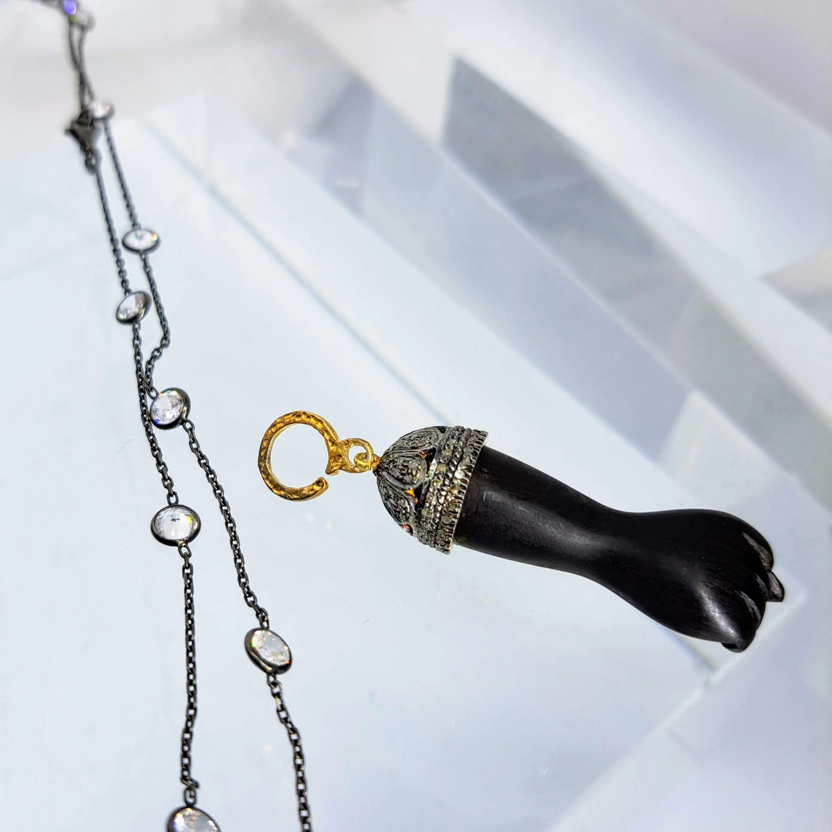 "Figa De La Femme" Pendant Necklace - Ebony, Raw Diamonds, Sterling