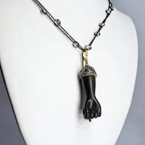 "Figa De La Femme" Pendant Necklace - Ebony, Raw Diamonds, Sterling