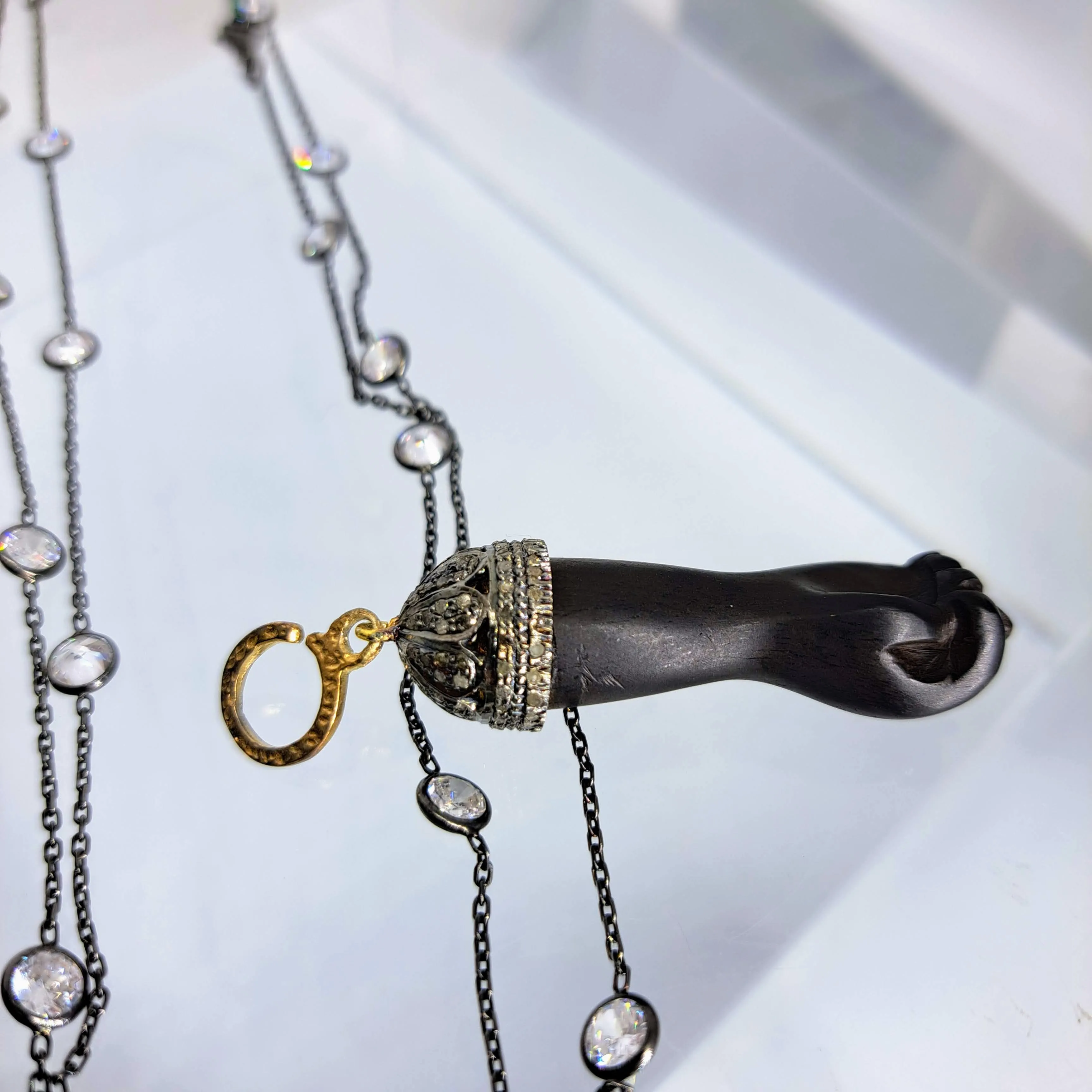 "Figa De La Femme" Pendant Necklace - Ebony, Raw Diamonds, Sterling