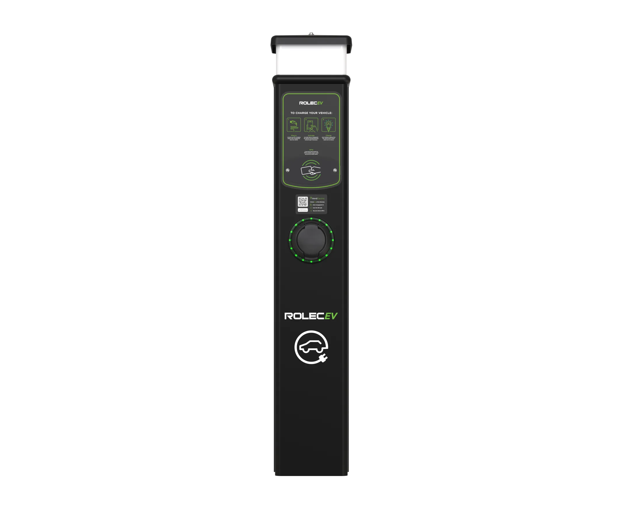 Rolec ROLEC0211B BasicCharge Smart EV Charging Pedestal - 1x up to 7.4kw Type 2 Socket - Black
