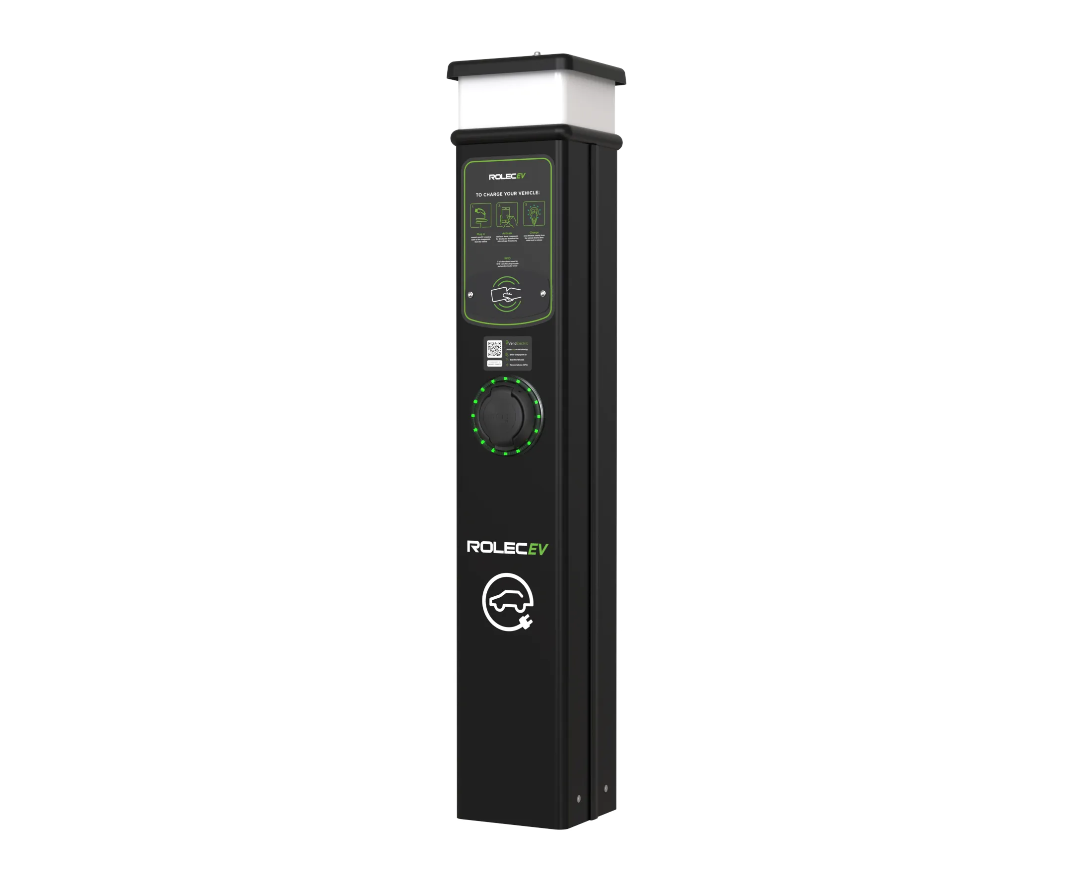 Rolec ROLEC0211B BasicCharge Smart EV Charging Pedestal - 1x up to 7.4kw Type 2 Socket - Black
