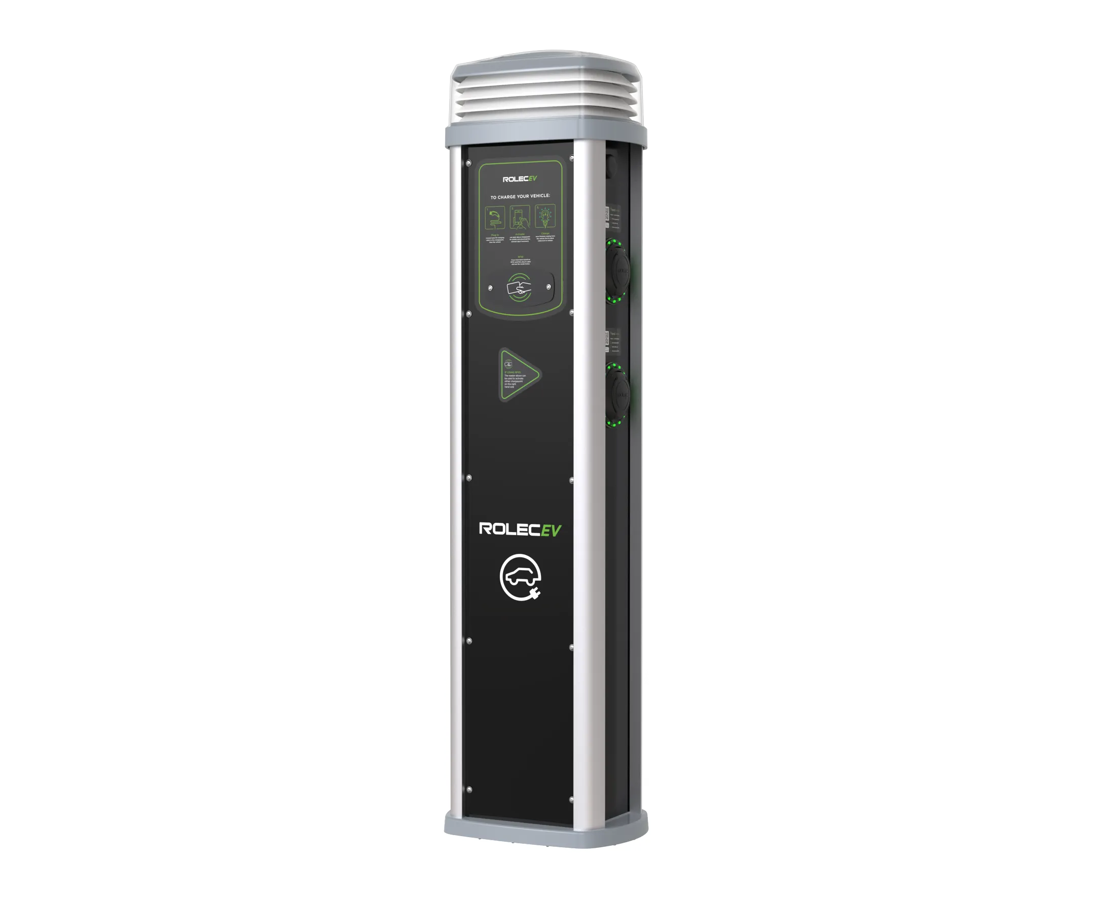 Rolec ROLEC0425B Quantum Smart EV Charging Pedestal - 4x up to 7.4kw Type 2 Sockets - Black