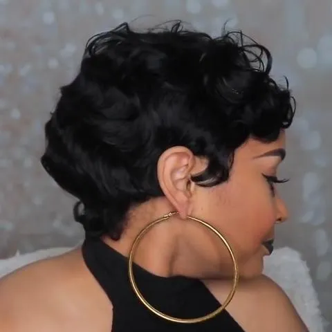Romantic sweet extreme black short roll wig