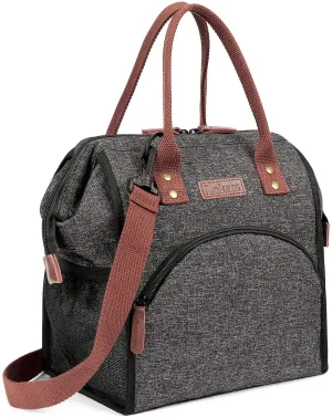 Rynx | LOKASS Lunch Box Insulated Lunch Bag Wide-Open Lunch Tote Bag Large Drink Holder Durable Nylon Snacks Organizer with Removable Shoulder Strap for Women Men Adults Work Outdoor, Black
