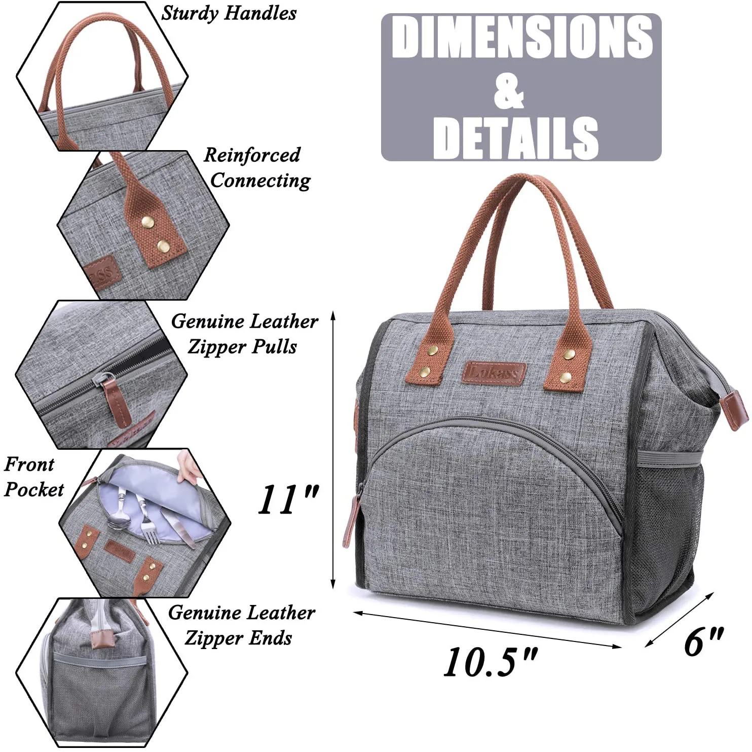 Rynx | LOKASS Lunch Box Insulated Lunch Bag Wide-Open Lunch Tote Bag Large Drink Holder Durable Nylon Snacks Organizer with Removable Shoulder Strap for Women Men Adults Work Outdoor, Black