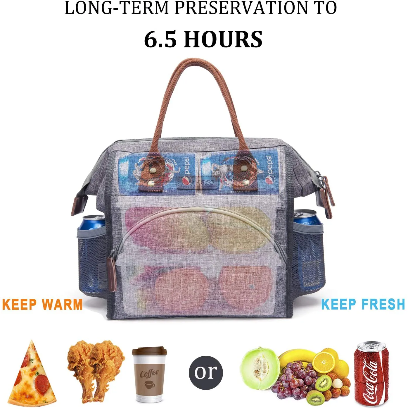Rynx | LOKASS Lunch Box Insulated Lunch Bag Wide-Open Lunch Tote Bag Large Drink Holder Durable Nylon Snacks Organizer with Removable Shoulder Strap for Women Men Adults Work Outdoor, Black