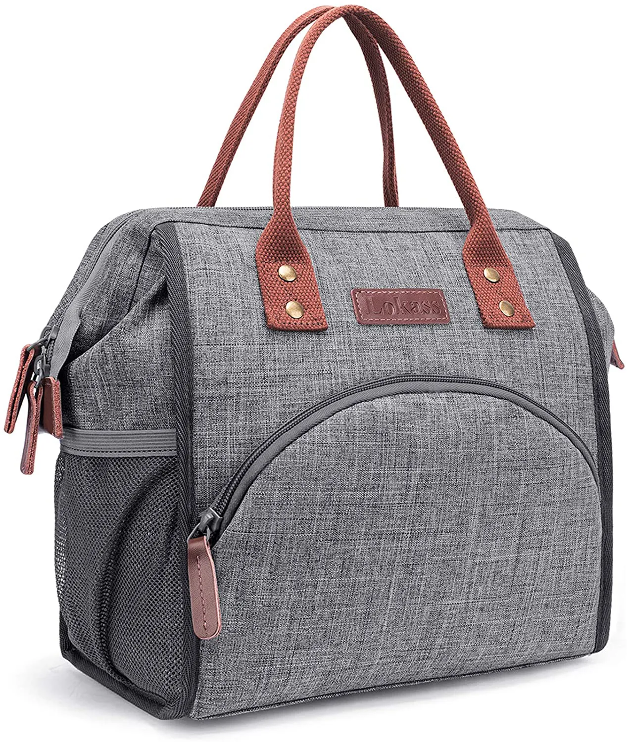 Rynx | LOKASS Lunch Box Insulated Lunch Bag Wide-Open Lunch Tote Bag Large Drink Holder Durable Nylon Snacks Organizer with Removable Shoulder Strap for Women Men Adults Work Outdoor, Black