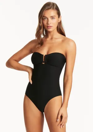 Sea Level Honeycomb U Bar Bandeau One Piece Black