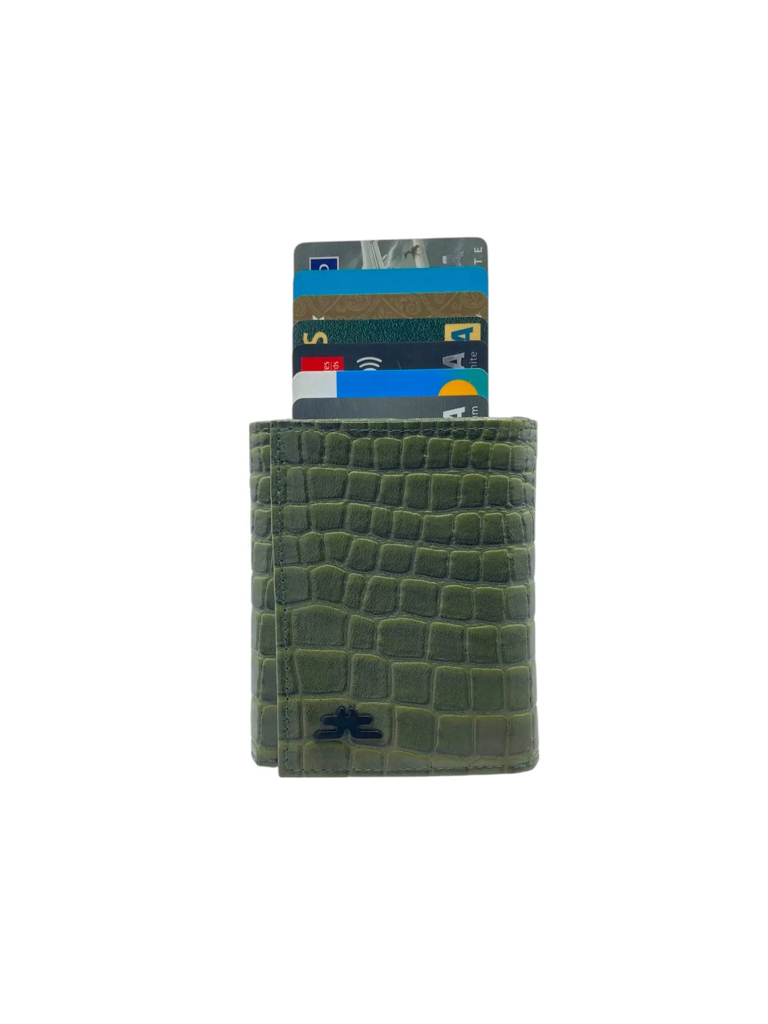 Smart Pop-Up Metallic Card Holder Tri-Fold Wallet in Leather RFID BOX # TRI-4522.NEW-Buton