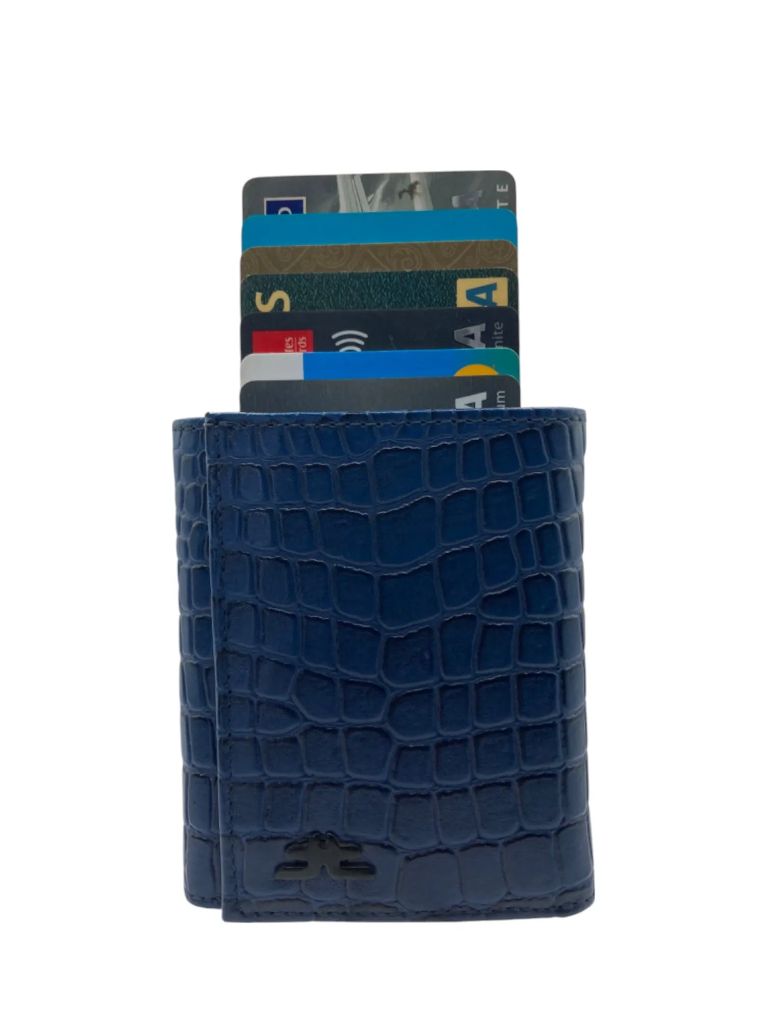 Smart Pop-Up Metallic Card Holder Tri-Fold Wallet in Leather RFID BOX # TRI-4522.NEW-Buton