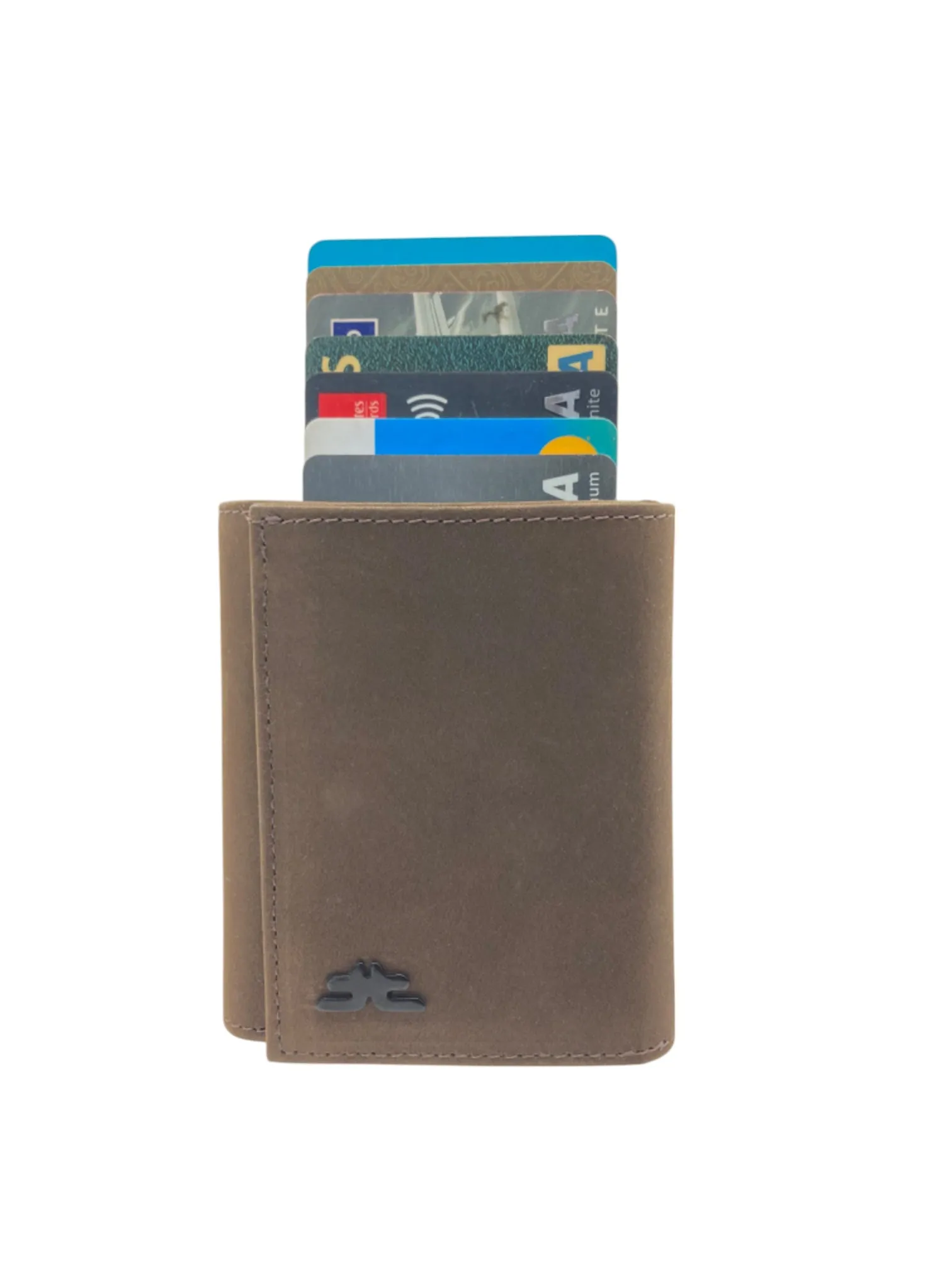 Smart Pop-Up Metallic Card Holder Tri-Fold Wallet in Leather RFID BOX # TRI-4522.NEW-Buton