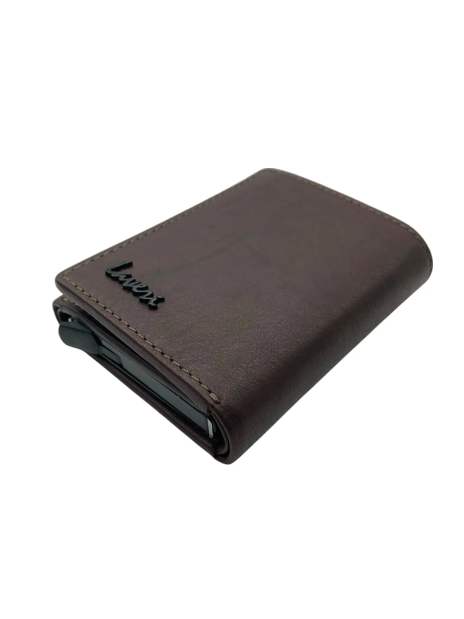 Smart Pop-Up Metallic Card Holder Tri-Fold Wallet in Leather RFID BOX # TRI-4522.NEW-Buton