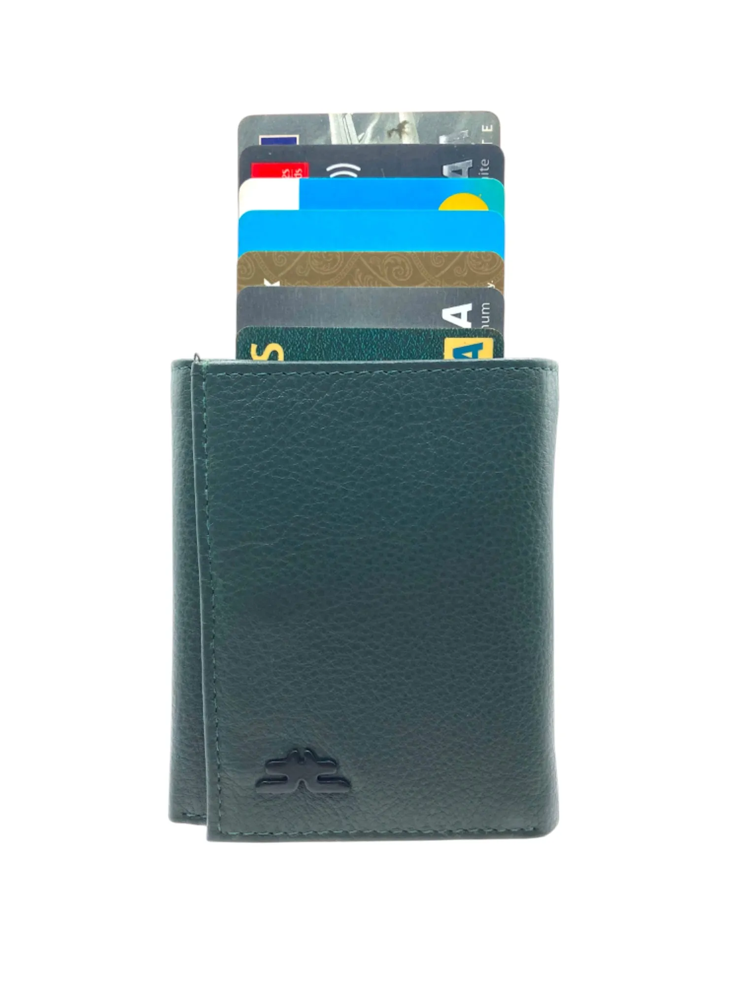 Smart Pop-Up Metallic Card Holder Tri-Fold Wallet in Leather RFID BOX # TRI-4522.NEW-Buton