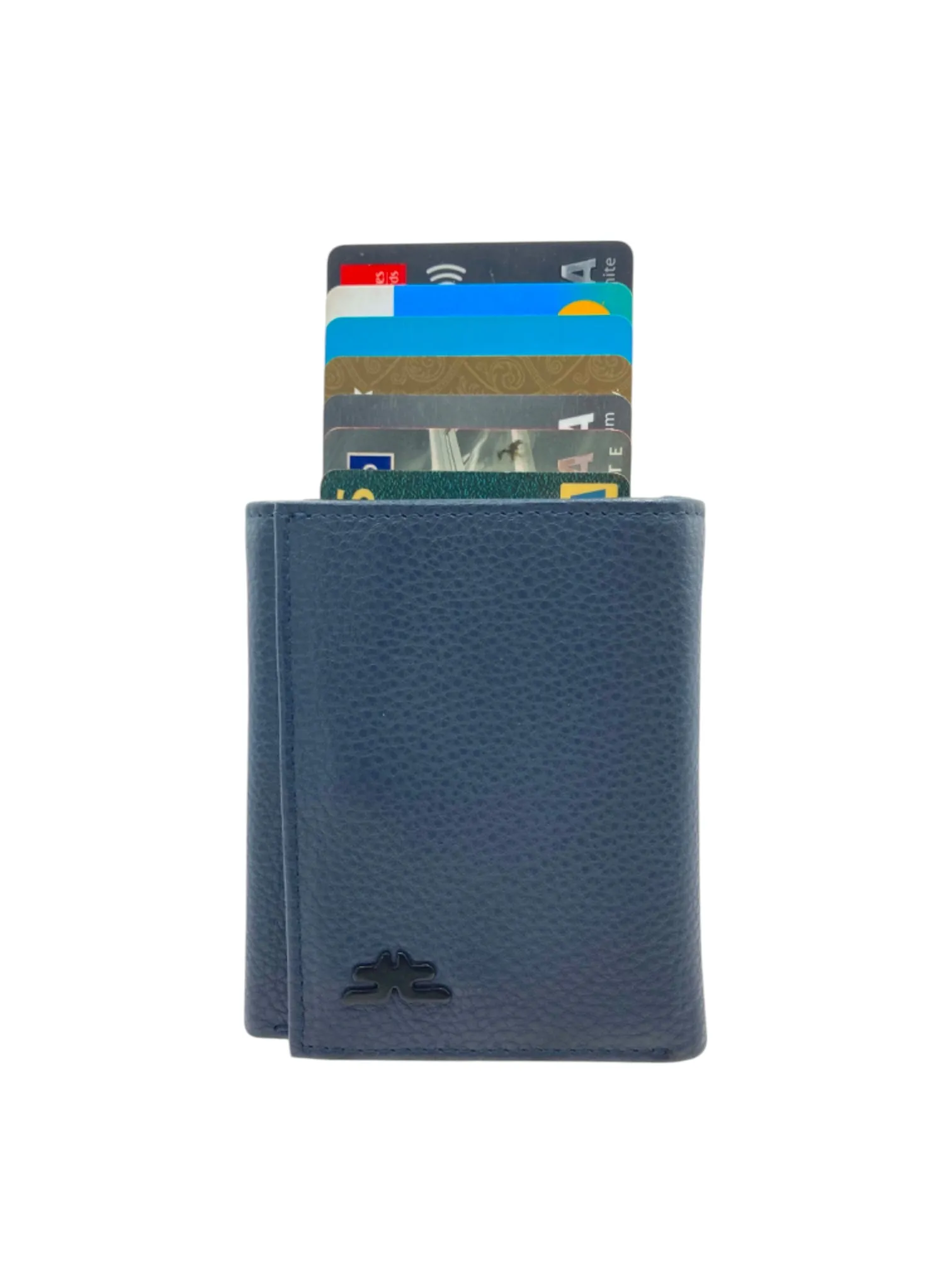 Smart Pop-Up Metallic Card Holder Tri-Fold Wallet in Leather RFID BOX # TRI-4522.NEW-Buton