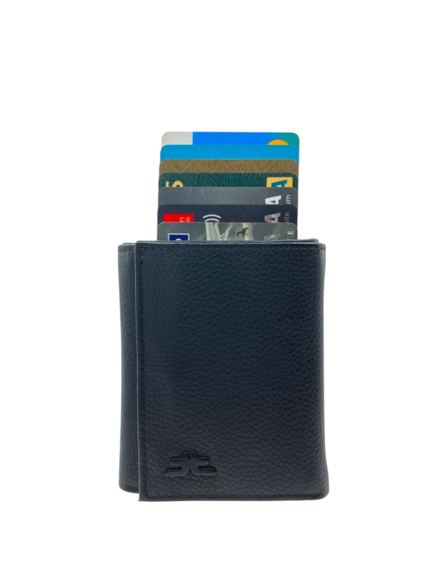 Smart Pop-Up Metallic Card Holder Tri-Fold Wallet in Leather RFID BOX # TRI-4522.NEW-Buton