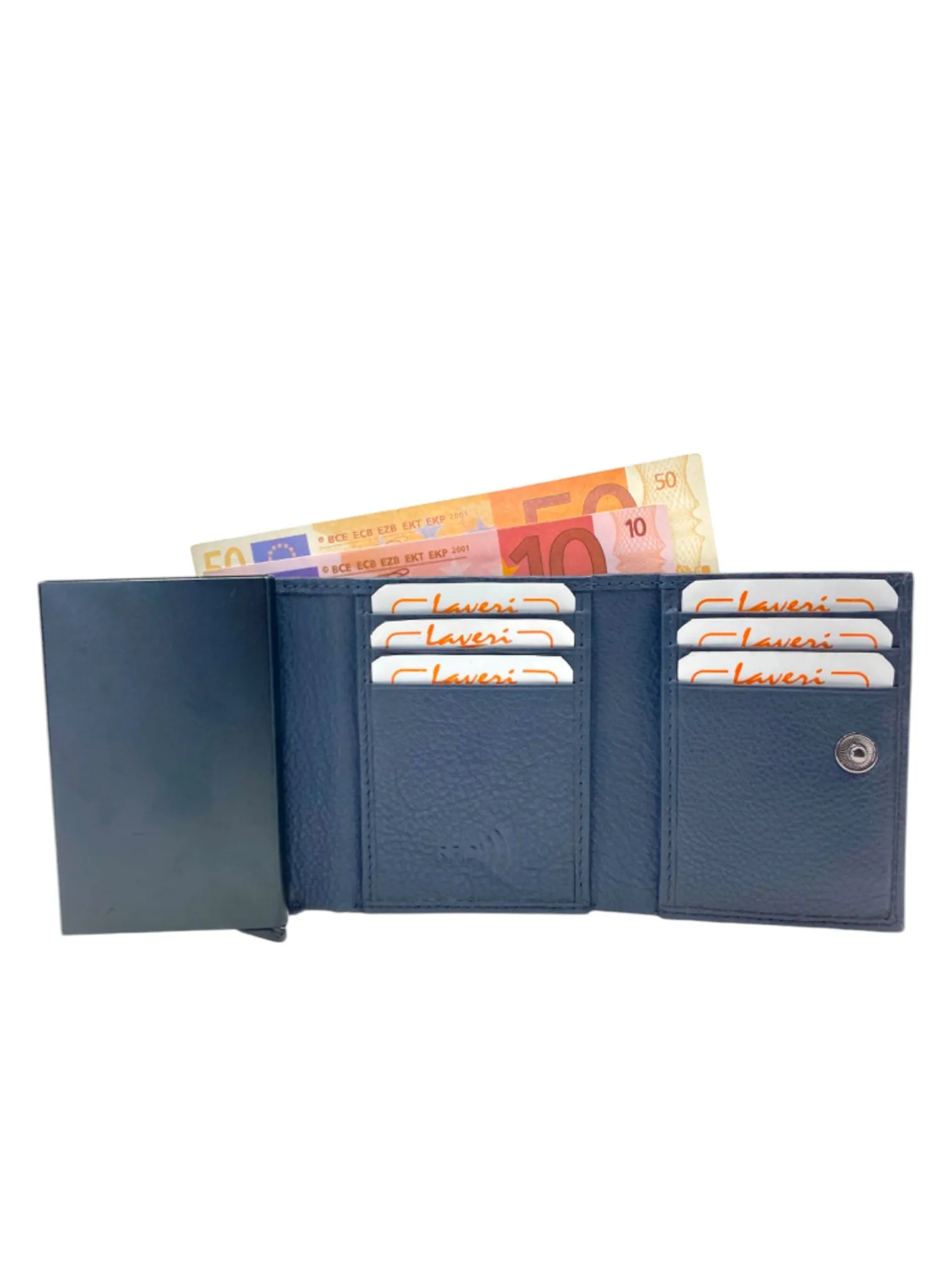 Smart Pop-Up Metallic Card Holder Tri-Fold Wallet in Leather RFID BOX # TRI-4522.NEW-Buton