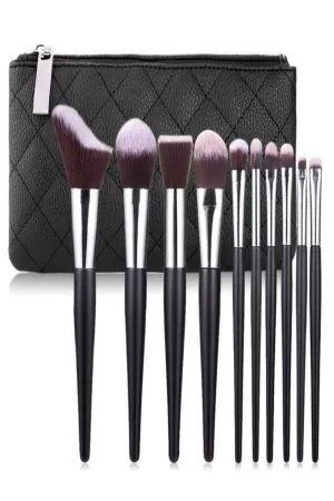 Soft Professional Makeup Brush Set With Bag - 10pcs Brushes
