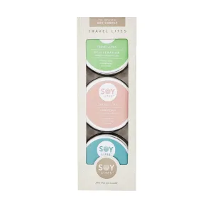 SoyLites Travel Lite Moisturising Candle Gift Pack - Harmony, Rejuvenation & Positivity (3x 55ml)