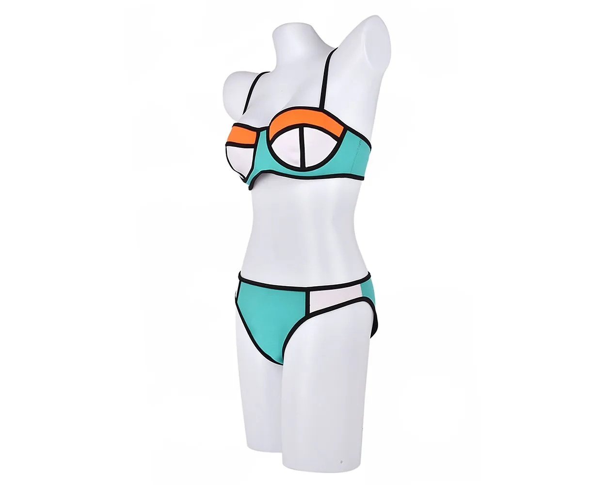 Spaghetti Strap Series Color Block Bikini Set - Mint