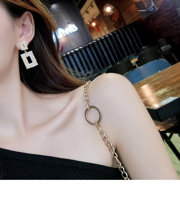Square Pattern Studded Drop Earrings