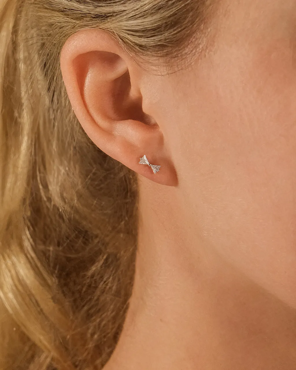 Sterling Silver CZ Bowtie Stud Earrings