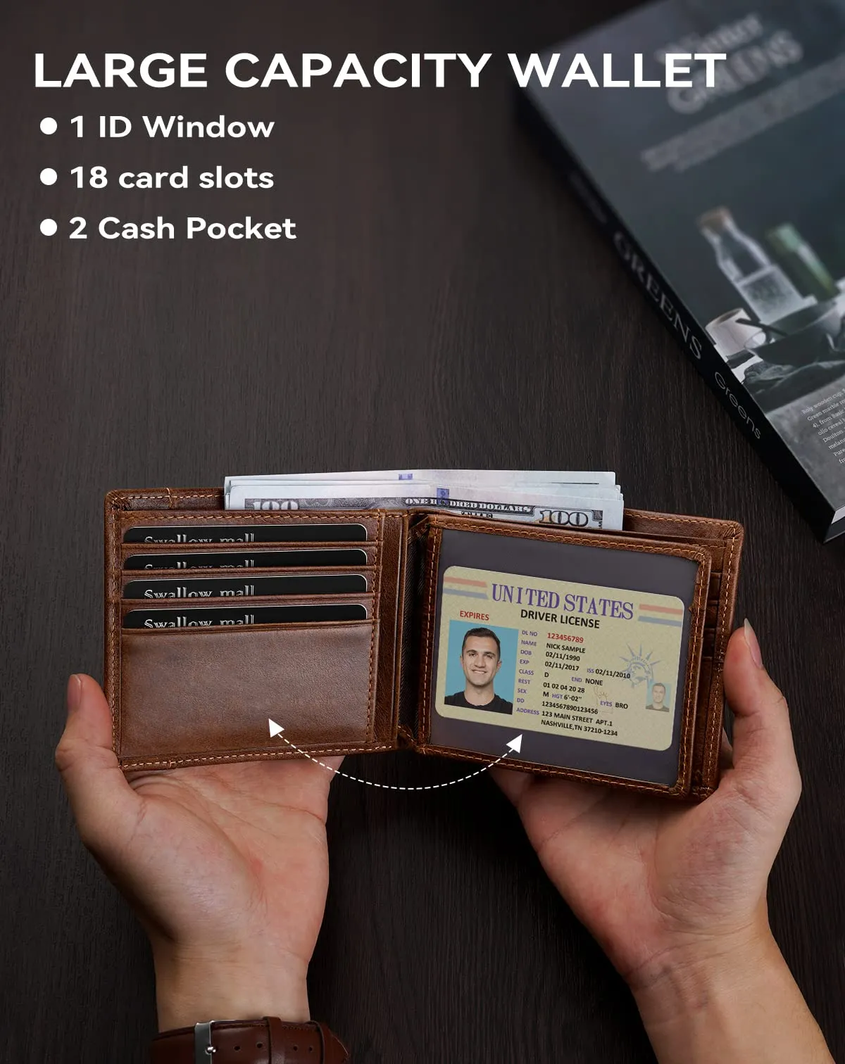 Swallowmall Mens Wallet Rfid Blocking Leather Wallet for Men Bifold Wallet Leather with 1 ID Window 16 Card Slot